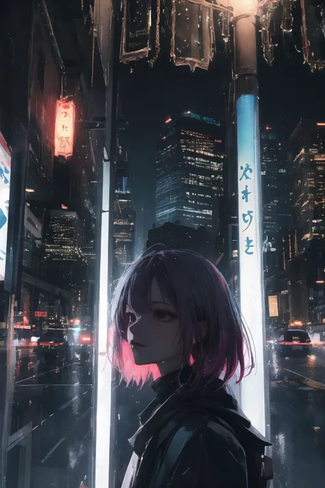 1girl, city, lights, portrait,