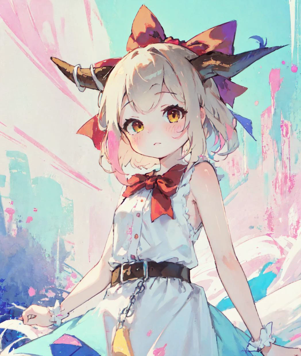 high quality,colorful,masterpiece,(pastel color , colorful:1.2),standing,1 girl,
<lora:FizintineStyle:0.75>,fizstyle,<lora:breastsizeslideroffset:-0.35>,<lora:ke-ta-01-CounterfeitV25_25:0.75>,<lora:breastinClass:0.45>,<lora:gyaru_grin_v1.0:0.75>,<lora:ibuki_suika_touhou:0.85>, ibuki_suika_touhou,