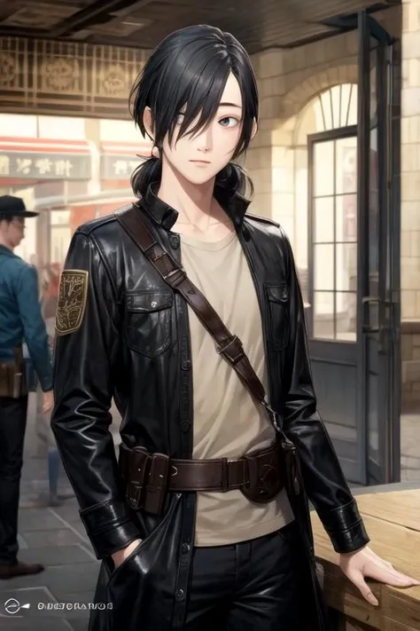 masterpiece, best quality, photorealistic, 1boy, solo, male focus, looking at viewer, , , <lora:motoharu_igarashi:0.74>, motoharu_igarashi, black hair, black eyes, medium hair, viking costume, dieselpunk,