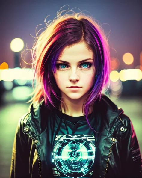 photo cyberpunk hooligan hacker girl, night, gracefully, beautiful eyes, natural lighting, hard focus, looking at viewer, in center, night city, (8k, hdr, dslr, high quality raw photo:1.2), <lora:nvjobfc:0.6> style nvjobfc