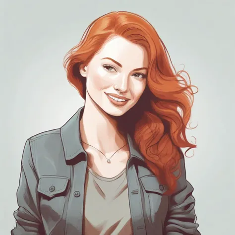 illustration of a redhead caucasian woman, (full body:1.2)