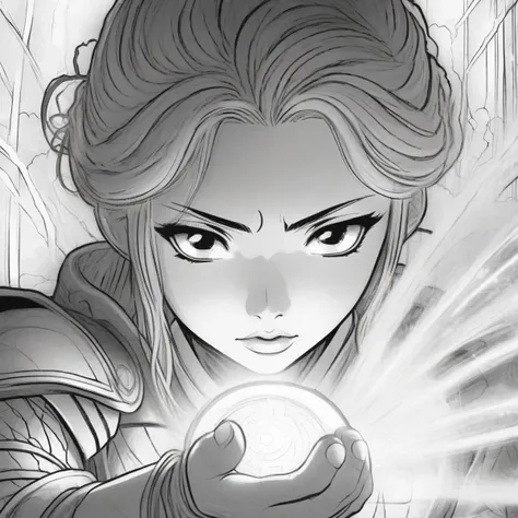 Manga-style page of a young warrior discovering her hidden magical powers. Emotional, empowering, intricate, dramatic