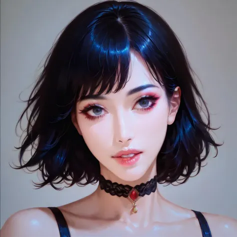 masterpiece,best quality,<lora:face001_pony:0.8>,
score_9,score_8_up,score_7,face001,1girl,solo,choker,black hair,parted lips,bangs,simple background,makeup,lips,