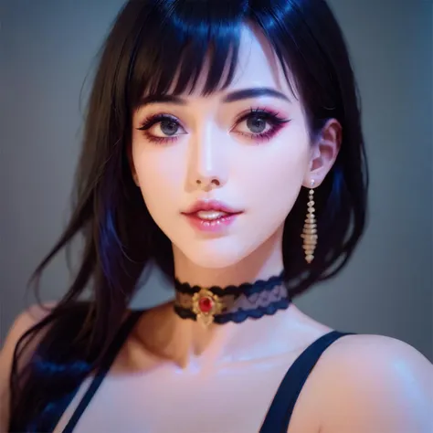 masterpiece,best quality,<lora:face001_pony:0.8>,
score_9,score_8_up,score_7,face001,1girl,solo,choker,black hair,parted lips,bangs,simple background,makeup,lips,