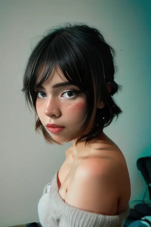 RAW, a moody photo, <lora:didiwinx-10:1.1> , (casual clothes:1.3) streamer room , 1girl, detailed city street background, sitting on chair, (quality:1.4), (photorealistic:1.4), (resolution:1.1), looking at viewer, (sharpness:1.1), (cinematic lighting), depth of field, all in a RAW format shot with an iPhone, ideal for Instagram photography analog style, ((highly detailed skin, skin details)),8k UHD, DSLR,((off shoulder)), high quality, film grain,Fujifilm XT3, looking at viewer, textured skin, shy embarrassed pose, goosebumps, 1girl, in a bedroom, (perfect fingers:1.2), ((perfect eyes)), warm light, shot on Sony a7R IV Mirrorless Camera, 85mm lens, f1/4 aperture, shot by Beverly Conley, epic character composition, by ilya kuvshinov, alessio albi, nina masic, sharp focus, natural lighting, subsurface scattering, f2, 35mm, <lora:epiNoiseoffset_v2:1>