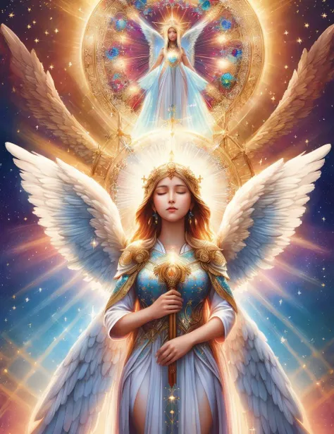 DonM4lph4,   female  angel, radiant aura, heavenly grace, harbingers of good news, guardians of the divine realm, symbolize purity and innocence, emanate ethereal light, fantasy ,   <lora:DonM4lph4-000006:0.8>
