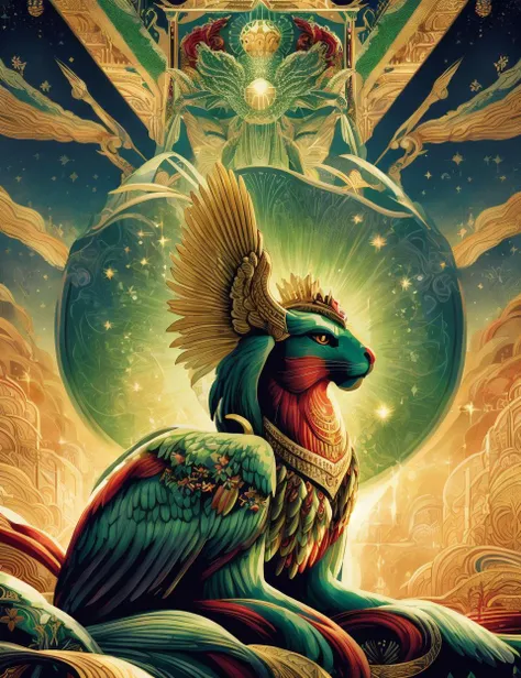DonM4lph4,   sphinx, Mythical lunar creature,  pounding an elixir of life, immortality and longevity,  gentle and serene, connection to lunar deities,  symbol of selflessness and sacrifice, flowing,halcyon,sunny,metropolitan,dusk,green,veiled ,   <lora:DonM4lph4-000006:0.8>