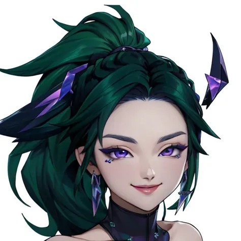 masterpiece, best quality, highres, absurdres, (k/da all out kai'sa), league of legends, k/da \(league of legends\),1girl, chibi, waving, happy, smile <lora:chibi_emote_v1:1> official alternate costume, black hair, multicolored hair, long hair, very long hair, ponytail, long ponytail, streaked hair, green hair, two-tone hair, purple eyes, lips, jewelry, earrings, makeup, bare shoulders, crop top, black crop top, <lora:kda_all_out_kaisa-000034:1>