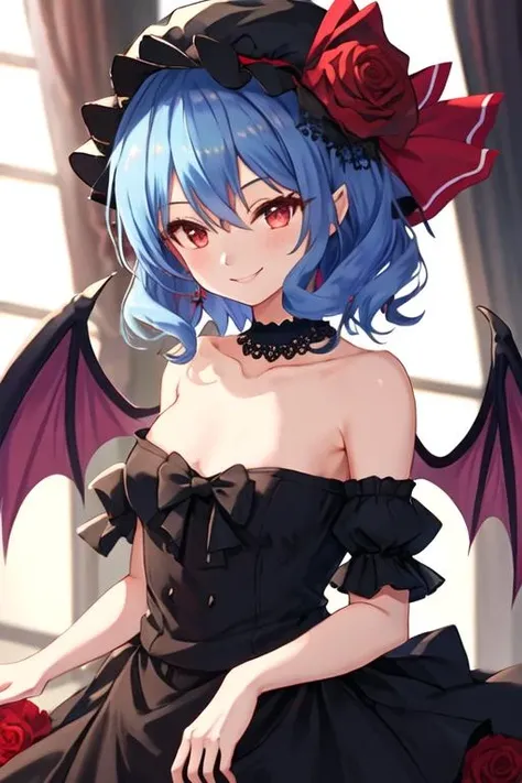 red_eyes, short_hair, bat_wings, wings,Remilia Scarlet cute pounding cleavage undressing sexy undressing top smiling blushing naked
