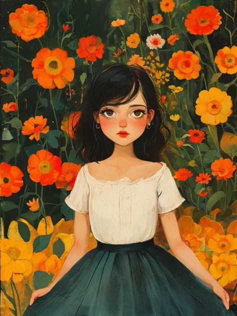 masterpiece,best quality, upper body, a skinny girl aged 20yo, (cute_freckles:0.4), perfect eyes, dam, lewd, Skirt, on back,
, <lora:tbh143-:0.8> illustration,style of Alice Provensen