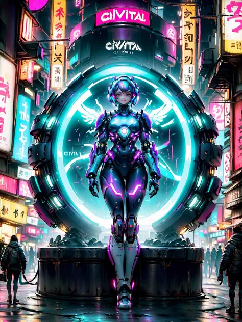 (Realistic),masterpiece,best quality,cinematic lighting,natural shadow,highest detail,detailed background,depth of field,insane details,subsurface scattering,dynamic angle,
(1girl),Giant LED screen,((The word "civitai" is written on the LED screen)),Round face shape,full body,solo,looking at viewer,
light smile,charming,glow,android,shoulder armor,upper armor,full armor,mechanical arms,
neo city,cyberpunk,neon lights,vibrant colors,neon lights,
<lora:add-detail-xl:0.5>,<lora:mecha:0.8>,