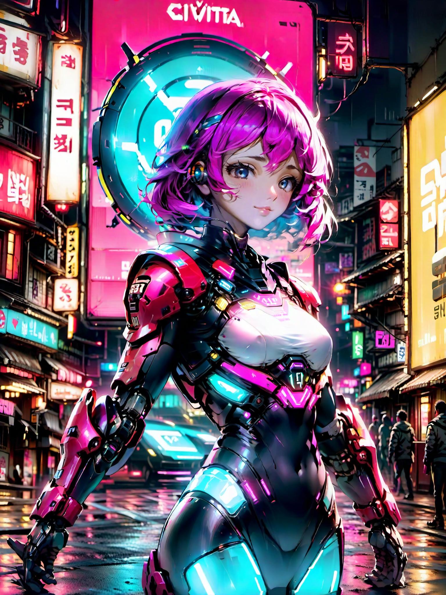 A woman in a futuristic suit standing in the middle of a city - SeaArt AI