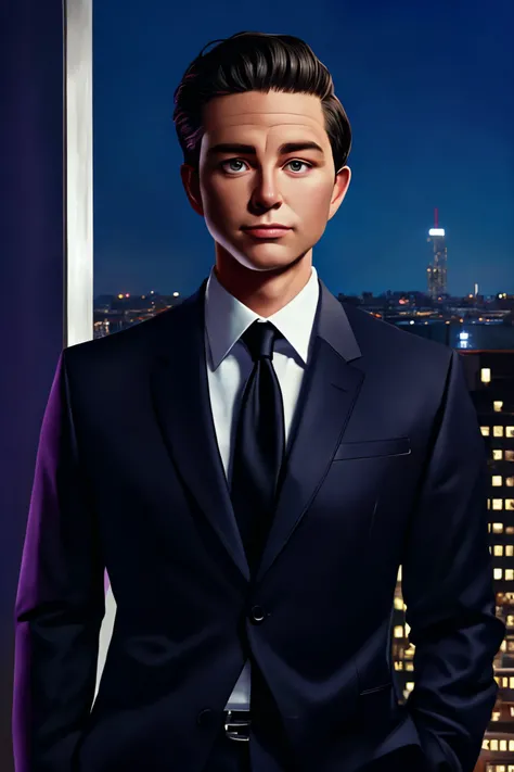 Pierre Poilievre face young and handsome, , male focus, black hair, shirt, formal, suit, collared shirt, white shirt, jacket
Rooftop city view and twilight ambiance,
[(colorful explosion psychedelic paint colors:1.21)::0],
[cartoon, vector art, anime :realistic, real life, hyper realistic:0.25],
best quality, masterpiece, HDR, professional, studio quality, highres,
<lora:Pierre_Poilievre_v2:1>