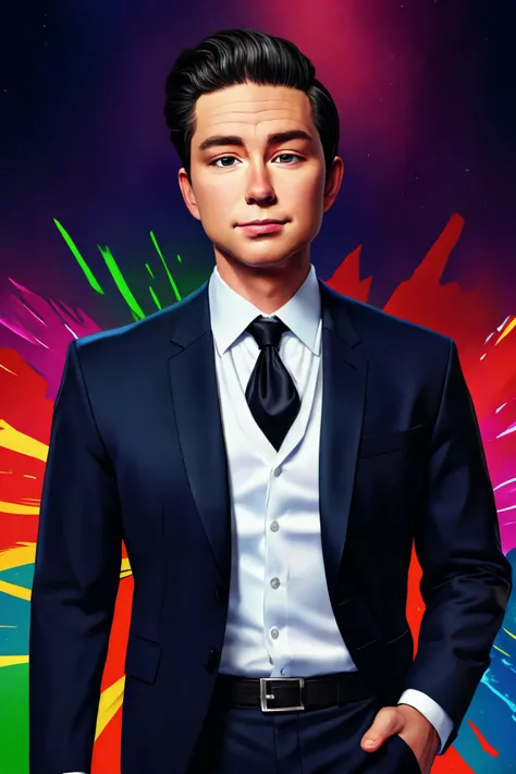 Pierre Poilievre face young and handsome, , male focus, black hair, shirt, formal, suit, collared shirt, white shirt, jacket
Northern village and midnight sun,
[(colorful explosion psychedelic paint colors:1.21)::6],
[cartoon, vector art, anime :realistic, real life, hyper realistic:0.35],
best quality, masterpiece, HDR, professional, studio quality, highres,
<lora:Pierre_Poilievre_v2:1>