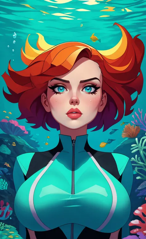 marie dashkova style,othalama style, 
([Lana( :0)Del( :0)Rey|ivy lebelle|Mandy( :0)Moore]:0.9) middle shot,
[cartoon, vector art, anime :realistic, real life, hyper realistic:0.55],,,
, symmetrical face, large breasts, fit, lyrical,
exploring the underwater kingdom with Flounder and Sebastian, low-poly, high-resolution artwork reflecting her fiery spirit and determination in an extraordinary masterpiece of artistry,
best quality, , ,