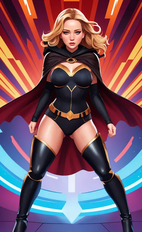 komrant style,othalama style, 
(person:0.9) face,
[cartoon, vector art, anime :realistic, real life, hyper realistic:0.35],,,
, symmetrical face, middle breasts, , puny,
flowing cape and a pair of high boots, vector image, highly detailed 8K resolution will bring to life the strength and resilience of her character,
best quality, , detailed,