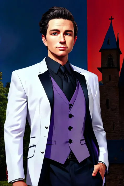 Pierre Poilievre upper body young and handsome, , male focus, black hair, shirt, formal, suit, collared shirt, white shirt, jacket
Medieval village and castle on hill,
[(colorful explosion psychedelic paint colors:1.21)::0],
[cartoon, vector art, anime :realistic, real life, hyper realistic:0.25],
best quality, masterpiece, HDR, professional, studio quality, highres,
<lora:Pierre_Poilievre_v2:1>