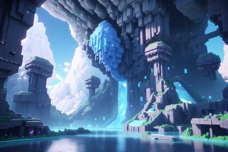 8k cg render, pixelcore, morning, blue sky, clouds, architecture, "at the Ethereal forever cavern"<lora:EnvyPixelcoreXL01:1.6>