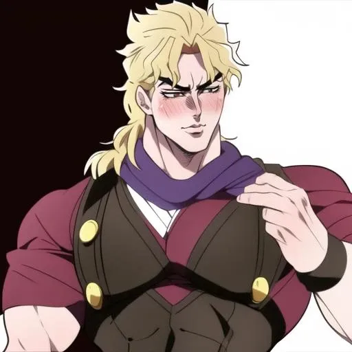 dio brando, diojojo, looking away, anime screenshot, blonde, muscular, handsome, 1boy, male, blushing, scarf, suspenders, masterpiece, best quality, ultra-detailed detailed, detailed digital artwork, hi res, araki hirohiko (style), jojo, resturant background, <lora:shy:0.78>
<lora:Dio Brando (Phantom Blood)-000005:0.97>