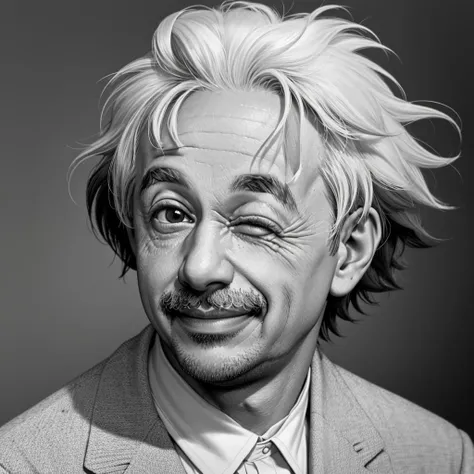 <lora:l_wnk_we_sd_64_32:1.5> closeup of Albert Einstein, smiling