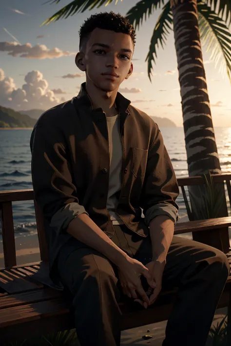 ((ultra detailed, masterpiece, absurdres))
 <lora:QuarryRyan:0.9>
QuarryRyan, 1boy, solo, black hair, brown eyes, dark skin, standing, pier on the lake, water, sunrise, cinematic lighting