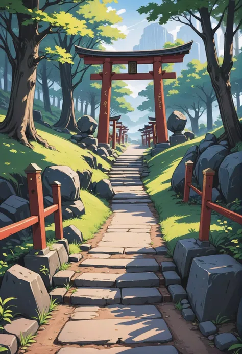 fine digital painting,anime style, a trail to a shrine