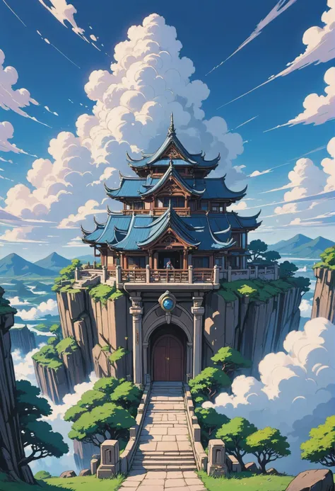 digital painting,anime style, noon, blue sky, clouds, scenery, "at the living Sanctum"