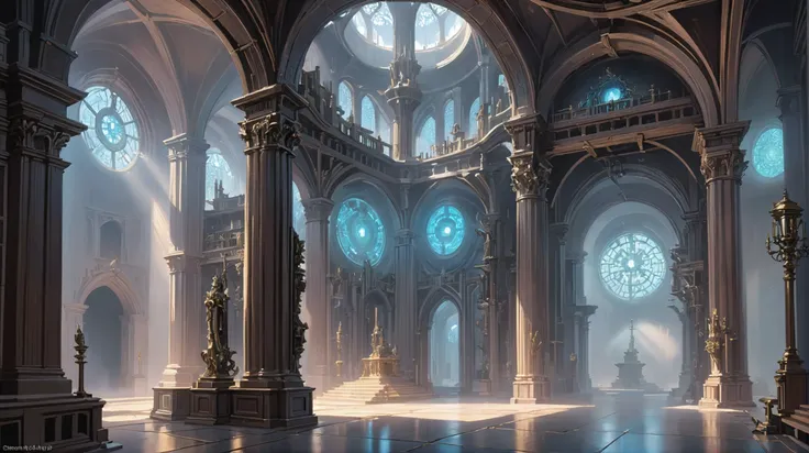 fine digital painting, Armory \(room\) in a Dreamlike,ghostly fantasy arcology outside of time<lora:EnvyBetterHiresFixXL01:0:hr=1><lora:EnvyDramaticPortraitXL01:0.3><lora:EnvyGoddessXL03:1>
