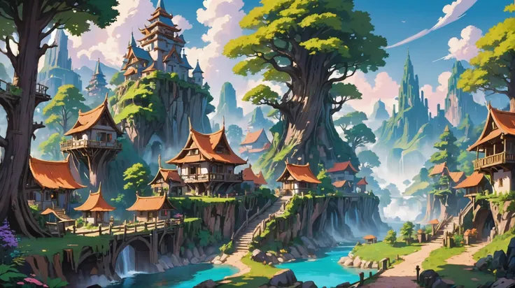 fine digital painting, wonderous fantasy village in a Living Forest<lora:EnvyBetterHiresFixXL01:0:hr=1><lora:EnvyDramaticPortraitXL01:0.3><lora:EnvyGoddessXL03:1>
