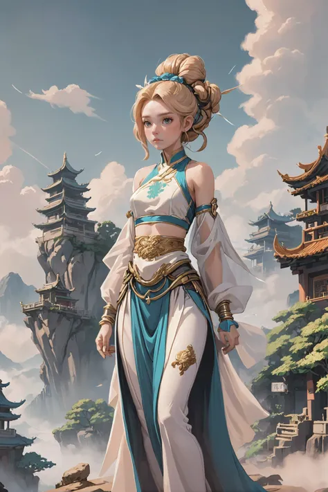 digital painting, 1girl, woman, (full body:1.2), 1boy, man, solo, [:formal costume design,:0.2] mystic, chinese, whitesmoke hair, (bulky:1) build, old, bombshell hair, ginger hair, Victorian Updo, thicc athletic build, medium breasts, caucasian, sprawling,cliffside fantasy settlement in a Chaparral<lora:EnvyBetterHiresFixXL01:0:hr=1><lora:EnvySendNoodzXL01:-1><lora:EnvyDramaticPortraitXL01:1><lora:EnvyGoddessXL03:1>