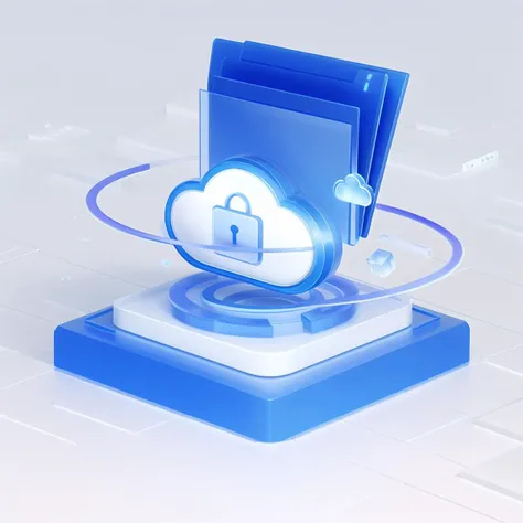 masterpiece, best quality, a futuristic, digital 3D rendering scene, White technology sense background, white cloud, lock on top, data security, encryption, cloud computing, a stack of minimalistic, flat file folders, super verbose, clear glass texture, frosted glass, Transparent sense of technology, dof, reflections, refractions, studio lighting, Sunlight, blender, octane rendering, C4D, 2.5D, isometic render, (blue|white), sharpen edges, DDICON, <lora:DDicon_v1_lora:0.6>, (blue:0.5, white:1)
