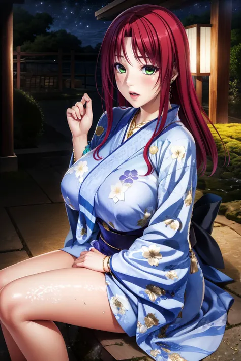 masterpiece, best quality, <lora:yukimura_touko-10:0.7>,yukimuratouko_hm, 1girl, long hair, breasts, large breasts, looking at viewer, green eyes, red hair, exotic dress, gold embroidery, intricate details, necklace, earring, jewelry, red hair, bracelet, sitting, table, food, dinner, lights, seascape, sky, clouds, pov,  <lora:LowRA:0.6>