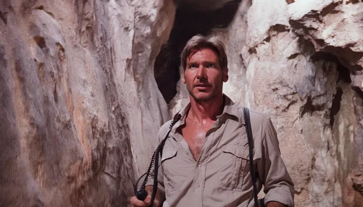 <lora:Indiana Jones SDXL -Trigger is Indianajones Person:1> Indianajones Person fixing a 1990s style touchtone telephone in a lost cave.