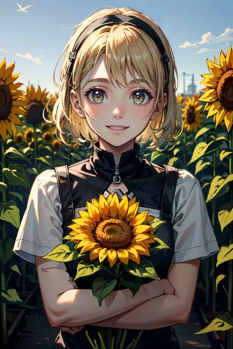 ((ultra detailed, masterpiece, best quality))
<lora:DarkPicturesJulia:0.8>
DarkPicturesJulia, 1girl, blonde hair, surrounded by sunflowers in a bright field, smiling, happy