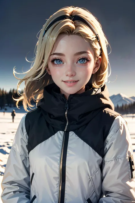 (oil, masterpiece, highest quality, Super detailed, Focus on the characters), Short blonde, ([return:0.8]|[ face facing returnwards:1.1]), Serious face, ([A cold scenario:1.2]|[ snowy returnground:1.3]| [High Contrast:1.1])  , Big firm bouncing Breasts, Sexy, Sharp blue cristal Eyes, snow ball fight
