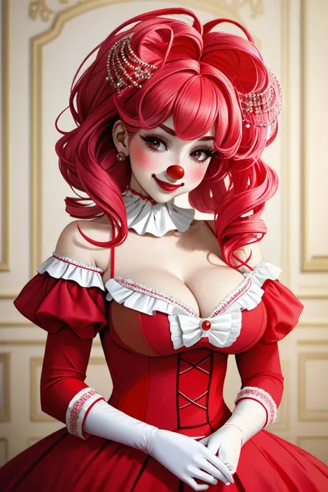 Masterpiece, absurdres,HDR,8k,excited,smirking,best quality,
edgClussy_woman,red clown nose, wearing a Haute_Couture designer dress
edgMarquise,edgTemptation, a woman wearing a ([sheered dress,lingerie|lace robe]::0.5) , wig , wearing edgTemptation,wearing edgMarquise <lora:edgMarquiseTemptation:0.7>
 <lora:edgClussy:0.7>