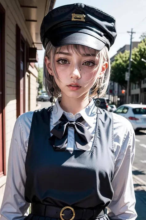 masterpiece, best quality,,1girl,hat,grey hair, short hair,earrings,yellow eyes, (red bow:1.2), school uniform, cool girl,expressionless,ruin,
<lora:fami:0.9> <lora:enako-v2:0.1>