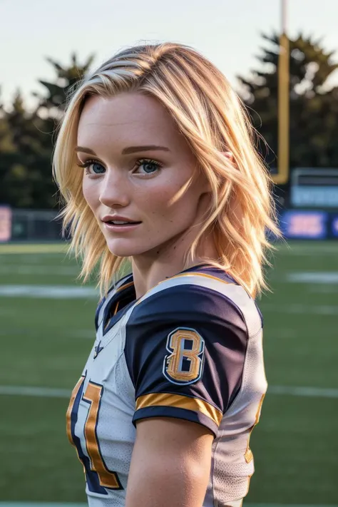 photo of S084_SammieDaniels, a beautiful woman, as a (football-player:1.2), wearing a (football-jersey:1.1), (8k, RAW photo, best quality, DOF, ultra high res:1.2), (absurdres, intricate, photorealistic, masterpiece, ultra-detailed, Unreal Engine:1.3)