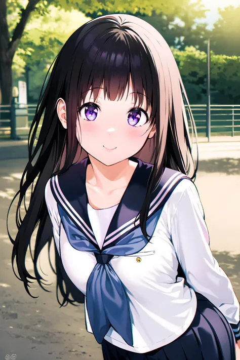 masterpiece, best quality, 1girl, cowboy shot, delicate eyes, <lora:meryV2:1>, light smile, school uniform, serafuku,