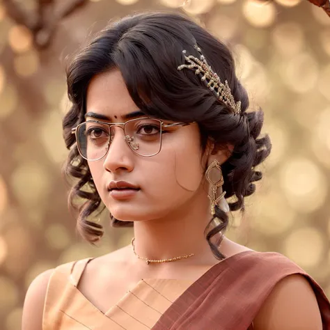 (8k), best quality, (photorealistic, realistic:1.2), 1women rashmika <lora:rashmika_model:0.85>, solo, detailed face, full body, standing, black hair, (hair ornament:1.35), (looking at viewer:1.5), short hair, black eyes, bangs, lips, glasses