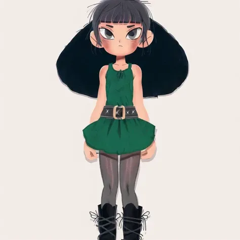 <lora:teoskaffa:1>,

1girl, armored boots, bangs, bare shoulders, black legwear, black shorts, boots, closed mouth, detached sleeves, dress, eyebrows visible through hair, full body, green eyes, grey hair, hair between eyes, highres, long sleeves, mecha musume, pantyhose, short shorts, shorts, sleeveless, sleeveless dress, sleeves past wrists, solo, white background, white dress, white sleeves