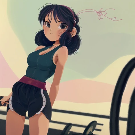 <lora:teoskaffa:1>,
((masterpiece))), (((best quality))), ((ultra-detailed)), (illustration), ((an extremely delicate and beautiful)), beautiful detailed eyes,1girl, arms up, armpits, bike shorts, black eyes, black hair, cowboy shot, white hair, headband, highres, leotard, long hair, multicolored hair, ponytail, shadow, sleeveless turtleneck leotard, standing, streaked hair ,(above waist:1.5), (close up:1.0), lewd gaze, cute nose,(cleavage:1.1), vivid playful eyes,(menacing expression:1.1),(gym on background :1.3)