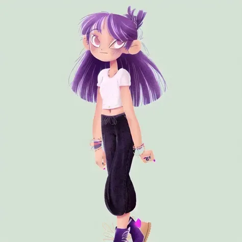 <lora:teoskaffa:1>,
1girl, 2018, black footwear, black pants, blue skirt, dated, floating hair, full body, highlights, highres, long hair, long skirt, looking at viewer, mikumo guynemer, multicolored hair, nail polish, pants, pants under skirt, purple hair, purple nails, red eyes, see-through, shiny, shiny hair, shirt, short sleeves, simple background, sketch, skirt, solo, standing, very long hair, white background, white shirt, wrist cuffs