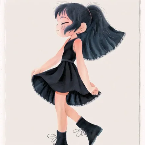 <lora:teoskaffa:1>,

1girl, black dress, black footwear, closed eyes, dress, floating hair, full body, hands on own knees, highres, medium hair, profile, shawl, shoes, short sleeves, simple background, solo, traditional media, watercolor \(medium\), white background, white hair
