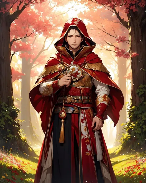 masterpiece, best quality, highly detailed, (full length:1.4) , (art by Reylia Slaby:1.3) , anime key visual, hyper detailed, Fresh burly Male Zoologist of Ancients, Vivid hillside, Spring, Process Art, dramatic lighting, telephoto lens, Fujicolor,chi, chistyle, style, <lora:chiistyle:0.5>