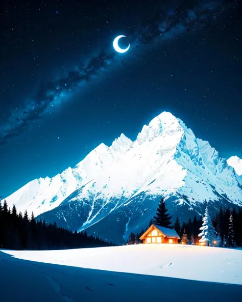 Alps at night,minimalistic landscape,stars,mily way,full moon,monochrome, cute, adorable, bright color, cheerful, highly detailed,glow, chi, chistyle, style, <lora:chiistyle:0.5>,