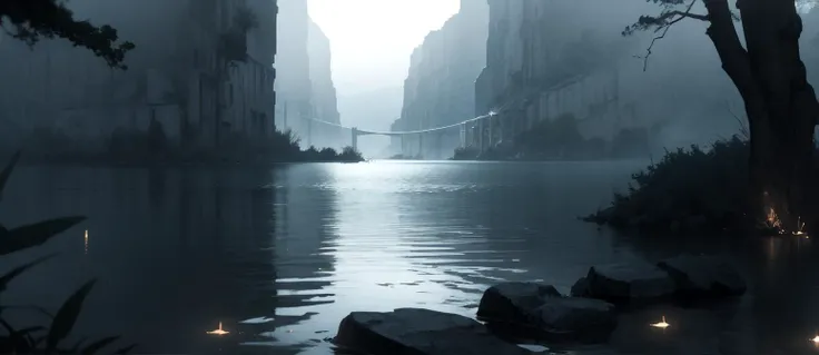 white-theme soft-lighting cinematic-lighting (no-humans:1.5) dreamy-atmosphere BREAK scenic-lake peaceful-ambiance keyvisuals dark-theme