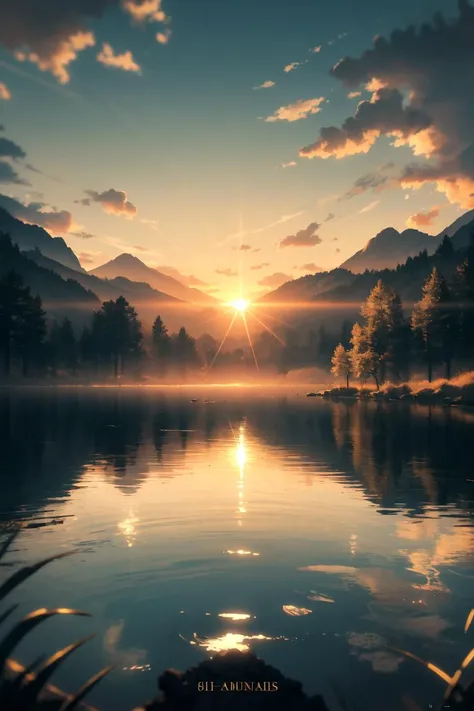 golden-hour soft-lighting cinematic-lighting (no-humans:1.5) warm-tones sun-flare soft-shadows vibrant-colors painterly-effect dreamy-atmosphere BREAK scenic-lake distant-mountains willow-tree calm-water reflection sunlit-clouds peaceful-ambiance idyllic-sunset ultra-detailed official-art unity-8k-wallpaper zentangle mandala