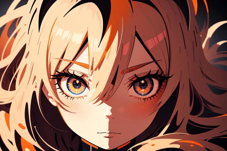 (vector-art:1.2) minimalism aesthetic 1girl young-girl petite face-focus blush eyes eyelashes face Light-Orange-theme looking-at-viewer straight-on focus-on-eyes eye-focus solo detailed-eyes ektachrome