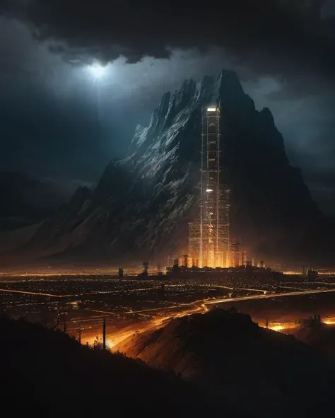 scifi, solar farm in a indescribable, epic scifi cliffside city at the end of the universe, masterpiece, Masterpiece realistic, best high quality, perfect details, intricate details, nice lighting, detailed background,
